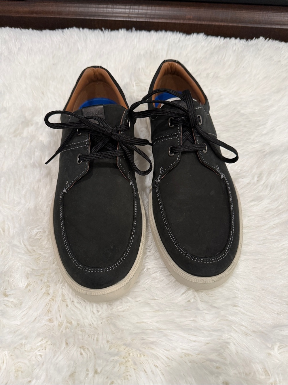 Clarks Black Lace-Up Boat Shoes with White Sole